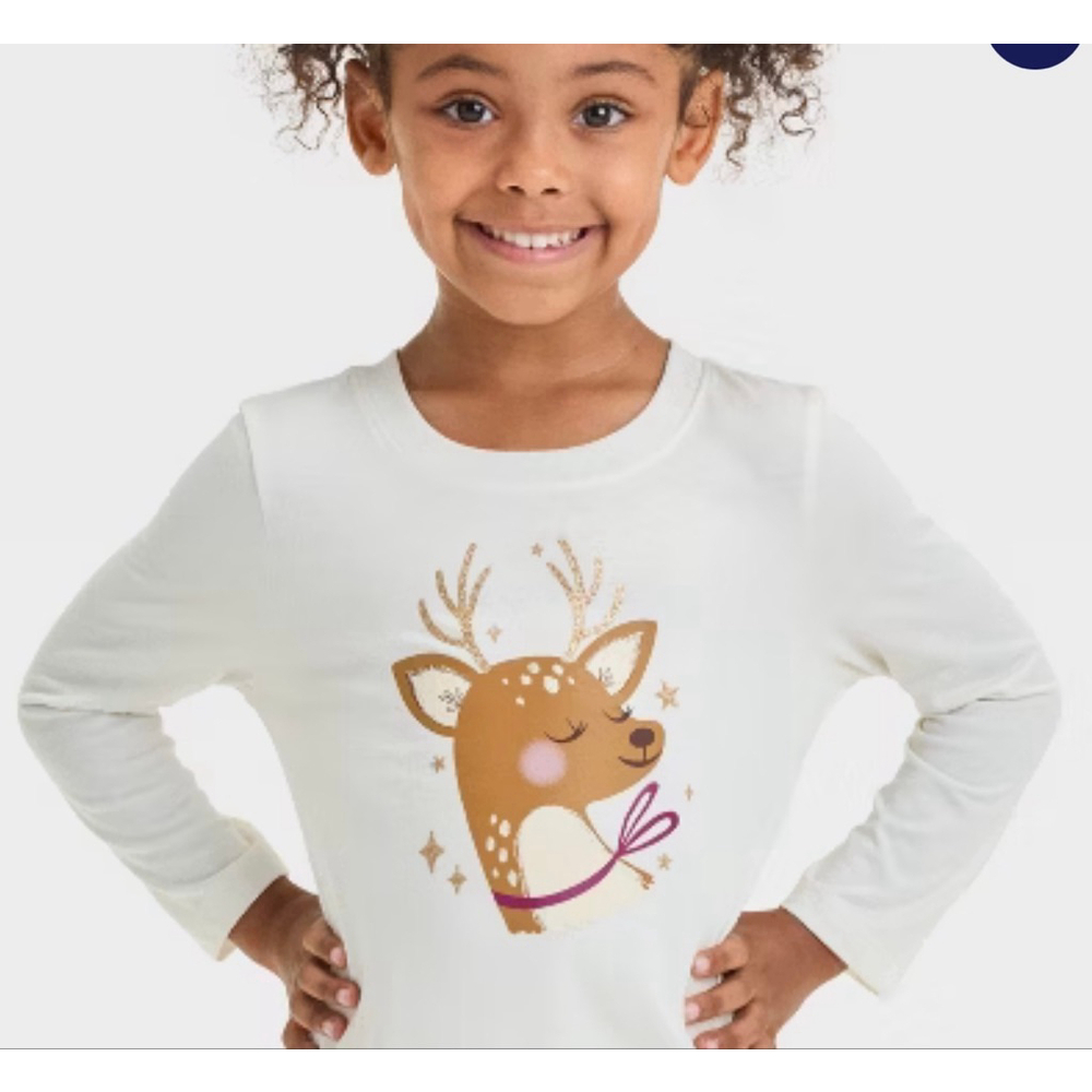 Cat and Jack Toddler Girls Long Sleeve Sweet Dear TShirt Cream NWT Size 4T